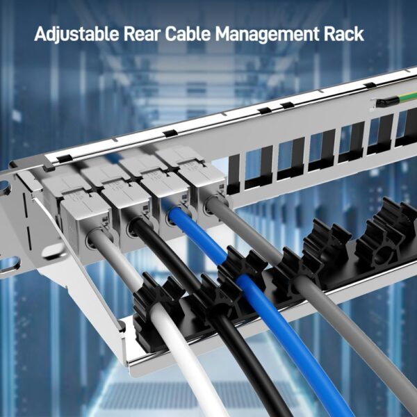 AMPCOM 24-Port Blank Keystone Patch Panel, 1U STP/UTP ,19 inch Rack Wall Mount with Rear Cable Management Panel, RJ45 Ethernet 2