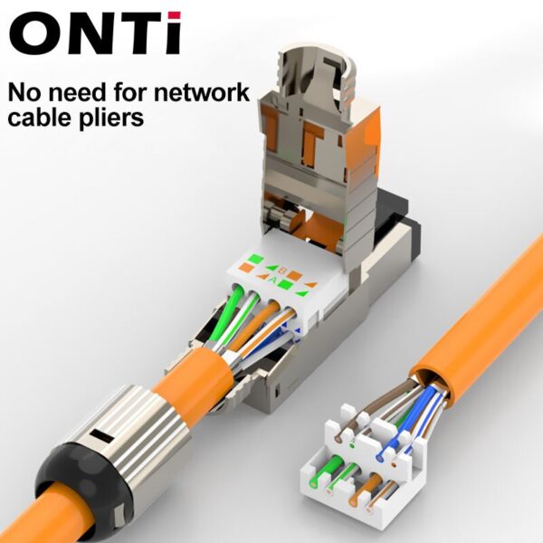 ONTi Cat6A Cat7 Cat8 Industrial Ethernet Connector RJ45 Shielded Field Plug Tool Free Easy Metal Die-Cast Termination Conector 4