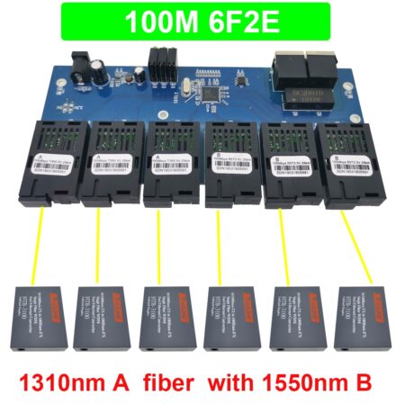 6F2E 10/100M Fast Ethernet switch Converter 25KM Ethernet Fiber Optical Media Converter Single Mode 2*RJ45 and 6*SC fiber Port 1