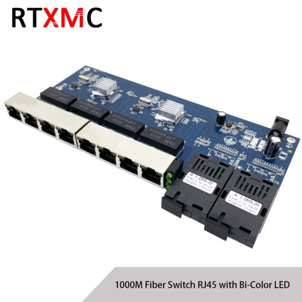 2G8E 1000M Gigabit Ethernet switch Ethernet Fiber Optical Media Converter Single Mode 8 RJ45 UTP and 2 SC fiber Port Board PCB 5