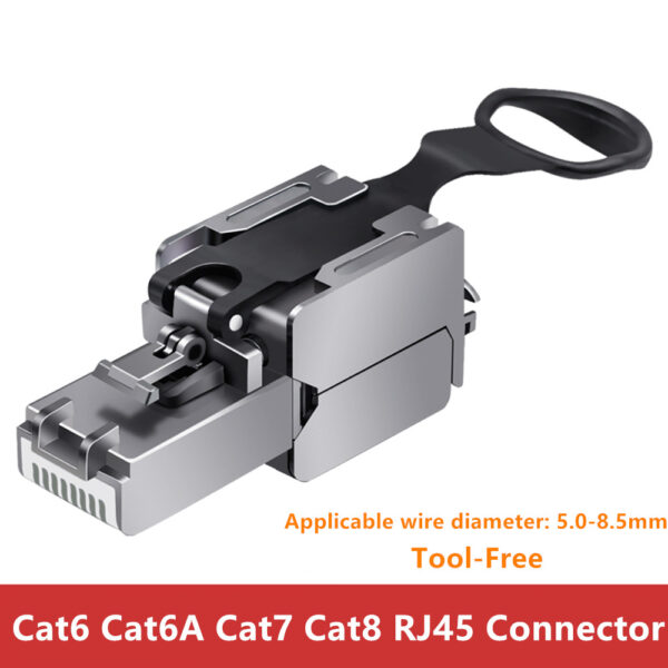 10pc RJ45 Connector Cat6 Cat6A Cat7 Cat8 Connector For Internet Network Cables Copper Shield Free Tool Crimp RJ45 Ethernet Cable 1