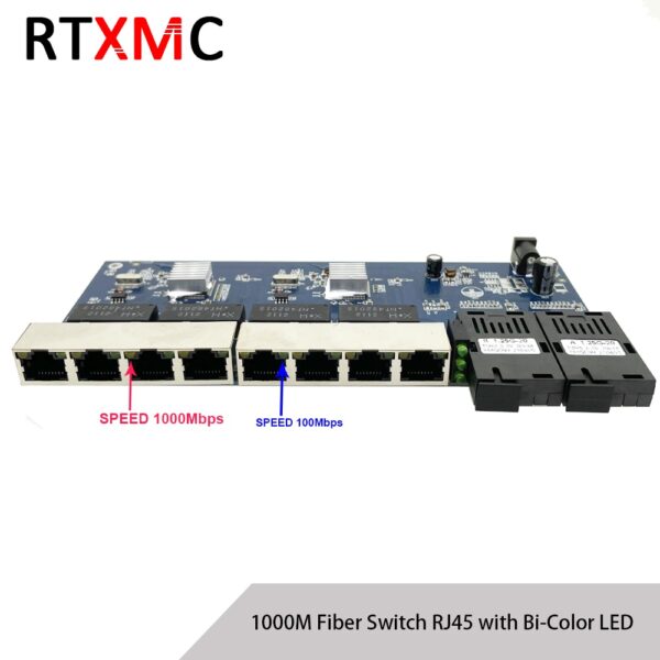 PCBA 8UTP&2SC 10/100/1000M Gigabit Ethernet switch Ethernet Fiber Optical Media Converter Single Mode 8*RJ45 UTP and 2*SC fiber 1