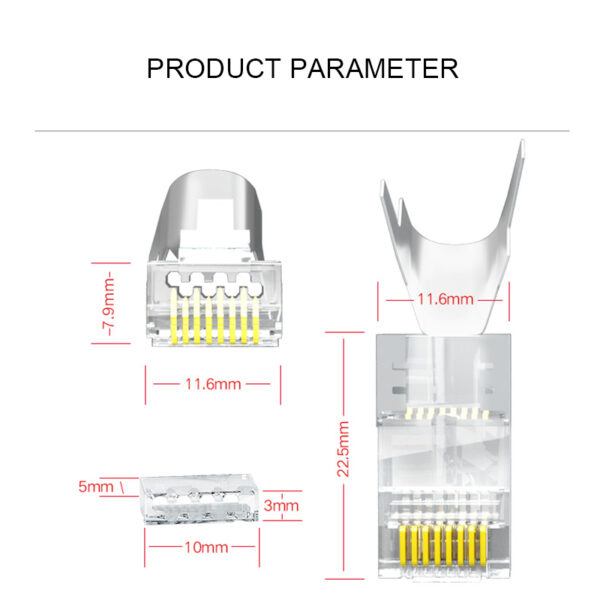 xintylink CAT8 CAT7 CAT6A rj45 connector 50U RJ 45 ethernet cable plug network SFTP FTP shielded jack 1.5mm hole pass through 3