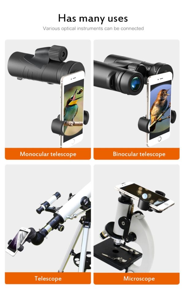 Universal Smart Cell Phone Adapter Clip Mount Binocular Monocular Spotting Scope Telescope Phone Support Eyepiece D: 62-105mm 6