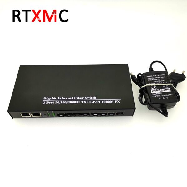 8SFP&2UTP Gigabit Ethernet switch Ethernet Fiber Optical Media Converter 8*SFP and 2*RJ45 Port 10/100/1000M & 8*Port 1.25G SFP 6