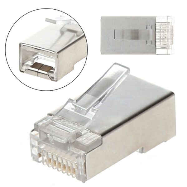 50/100Pcs CAT5 RJ45 8-Pin Shielded Modular Plug Ethernet Network Cable Connector  Drop ship 4