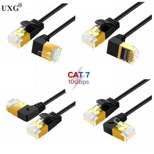 Ethernet Thin Cable RJ45 Cat7 6 Lan Ultra Slim Cable UTP RJ45 Network Cable for Cat6 Compatible Patch Cord 90 Degree Right Angle 1