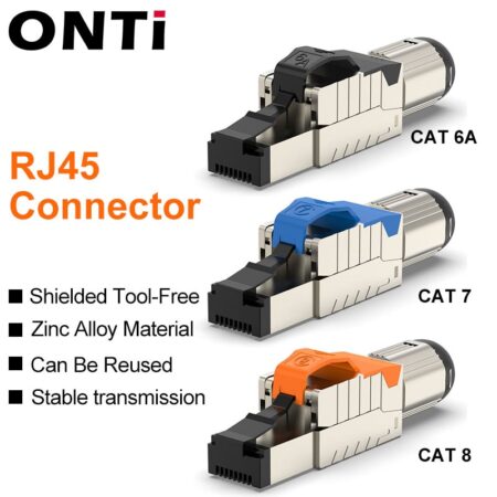 ONTi Cat6A Cat7 Cat8 Industrial Ethernet Connector RJ45 Shielded Field Plug Tool Free Easy Metal Die-Cast Termination Conector 1