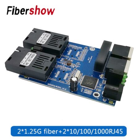 Gigabit Ethernet fiber switch 2 RJ45 UTP 2 SC fiber Gigabit Fiber Optical Media Converter 2SC 2RJ45 Ethernet 10/100/1000M PCB 1