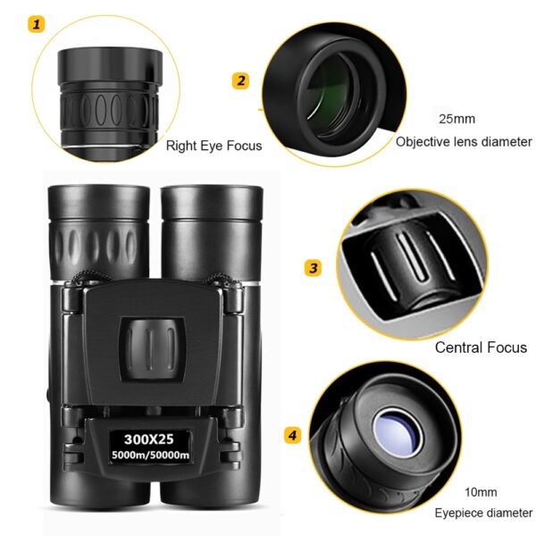 300X25 Powerful HD Binoculars 50000M Long Range Folding Mini Telescope Low Light Night Vision BAK4 Optics for Hunting Camping 2
