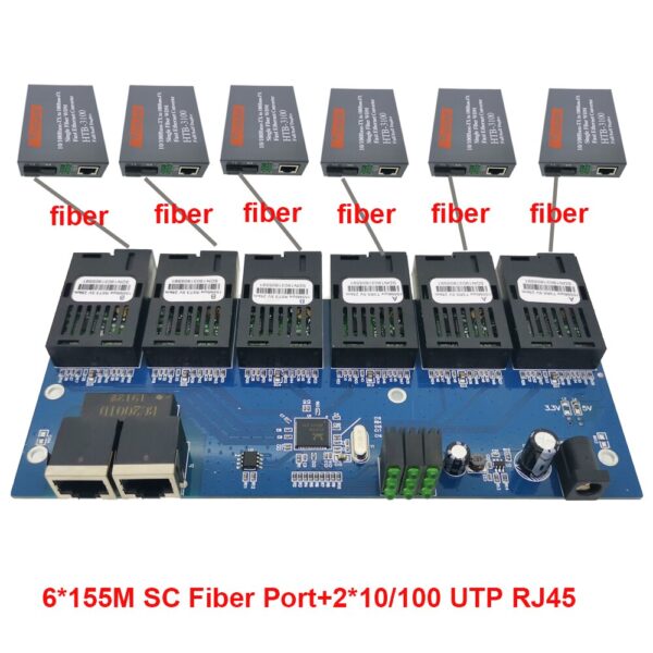 6F2E 10/100M Fast Ethernet switch Converter 25KM Ethernet Fiber Optical Media Converter Single Mode 2*RJ45 and 6*SC fiber Port 2