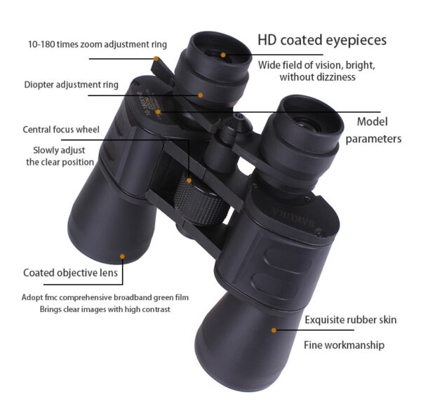 10-180x100 HD High Magnification Long Range Zoom Binoculars Military Hunting Wide Angle Binoculars Outdoor Tourism Telescope 5