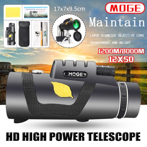 New 12x50 Magnification Hiking Hunting Lens Monocular Telescope Portable Night Vision HD Binoculars Zoom Camping Waterproof 2