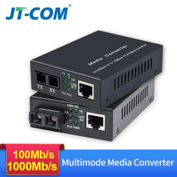 Gigabit Ethernet Fiber Media Converter with a Built-in 1Gb Multimode SC Transceiver, 10/100/1000M RJ45 to 1000Base-LX, up to 2km 1