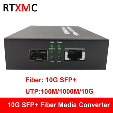 10G Enhanced SFP+ Media Converter 10GBase-T Ethernet Switch RJ45 to Optical Fiber Optic Transceiver Optical Convert FTTH Tool DC 1