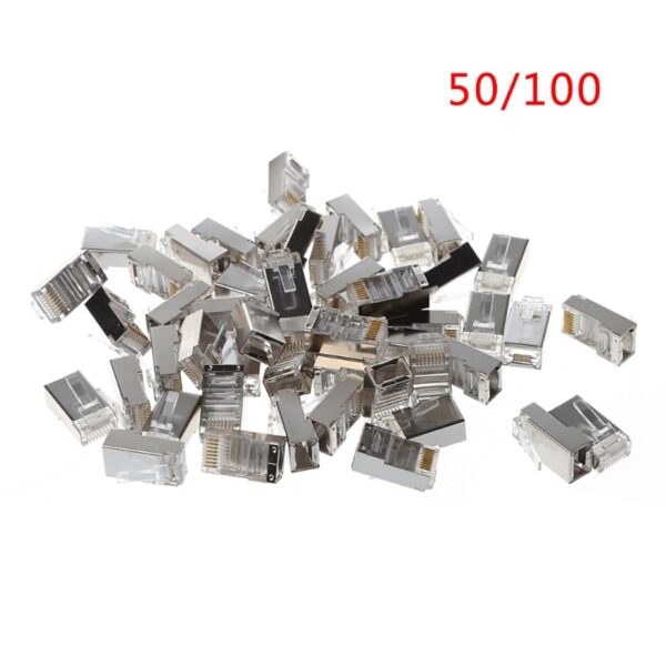 50/100Pcs CAT5 RJ45 8-Pin Shielded Modular Plug Ethernet Network Cable Connector  Drop ship 1