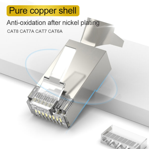 xintylink CAT8 CAT7 CAT6A rj45 connector 50U RJ 45 ethernet cable plug network SFTP FTP shielded jack 1.5mm hole pass through 6