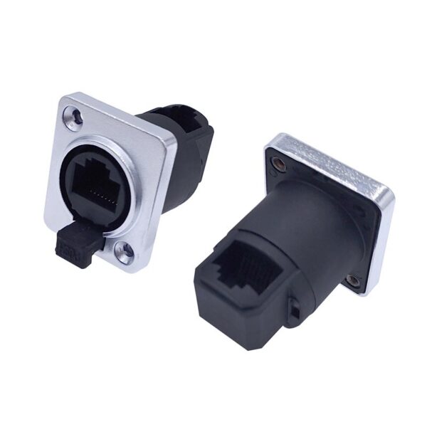 1 piece RJ45 Waterproof Network Connector with Rubber cover,IP65 8p8c D type Panel Mount Socket RJ45 Ethernet Connector 4