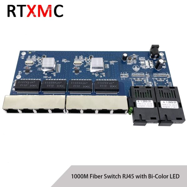 2G8E 1000M Gigabit Ethernet switch Ethernet Fiber Optical Media Converter Single Mode 8 RJ45 UTP and 2 SC fiber Port Board PCB 1