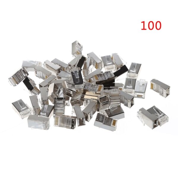 50/100Pcs CAT5 RJ45 8-Pin Shielded Modular Plug Ethernet Network Cable Connector  Drop ship 2