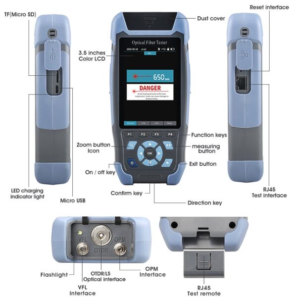 AUA900D mini pro OTDR Reflectometer 9 functions in 1 device OPM OLS VFL Event Map RJ45 Ethernet Cable Sequence Distance Tracker 5