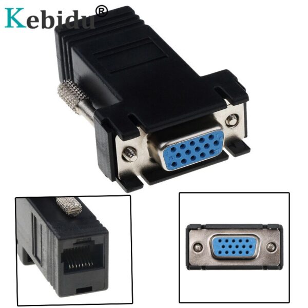 Kebidu RJ45 to VGA Extender Male to LAN CAT5e CAT6 RJ45 Network Ethernet Cable Female Adapter Computer Extra Switch Converter 3