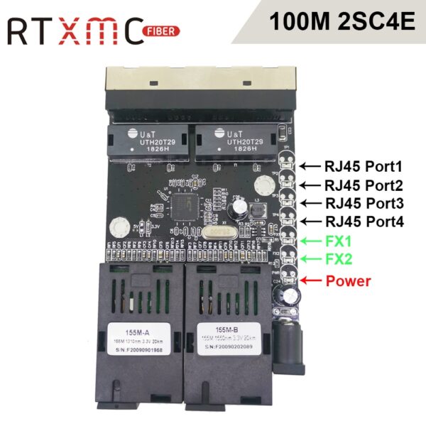 5 PCS 4 Port Fast Erhetnet  2F4E 10/100M Ethernet Switch 2 Fiber Port SC 25KM 4 UTP RJ45 Fiber Optical Switch PCB Board 1