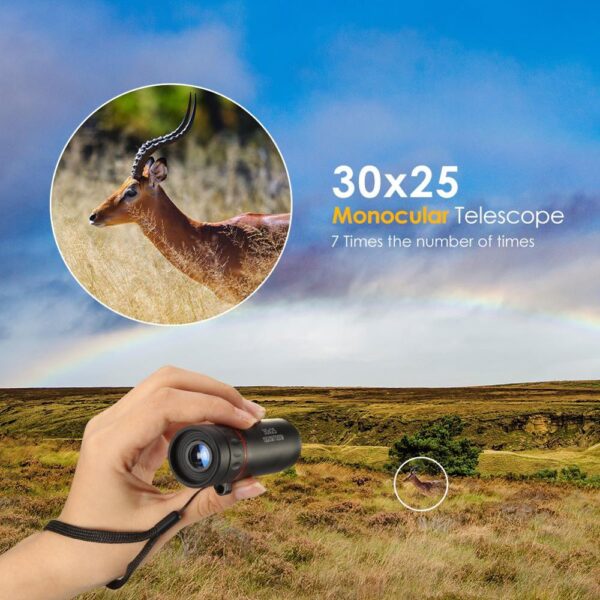 30*25 Optical Zoom Field Glasses Telescopes Clear View Red Film Hunting HD Binoculars Adjustable Focal Length or 7X Monocular 2