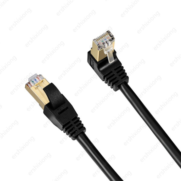 Cat7 Ethernet Cable RJ45 SFTP Patch Cable 90 Degree Right Angle for Computer Networking Laptop Router Modem 0.3m Lan Cord 3