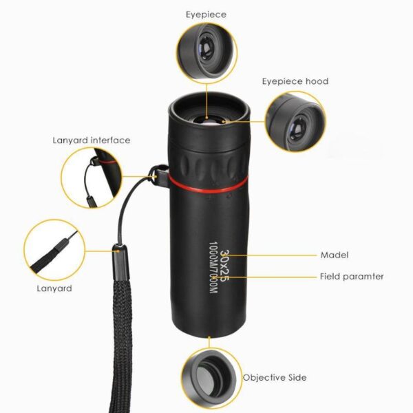 30*25 Optical Zoom Field Glasses Telescopes Clear View Red Film Hunting HD Binoculars Adjustable Focal Length or 7X Monocular 5