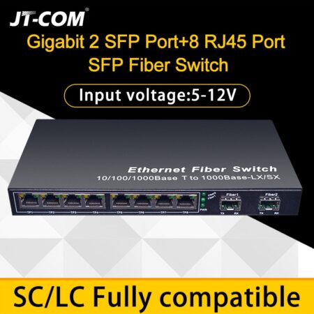 Gigabit Network SFP Fiber Switch 1000Mbps SFP Media Converter 2 SFP Fiber Port and  8 RJ45 Port 2G8E Fiber Ethernet Switch 1