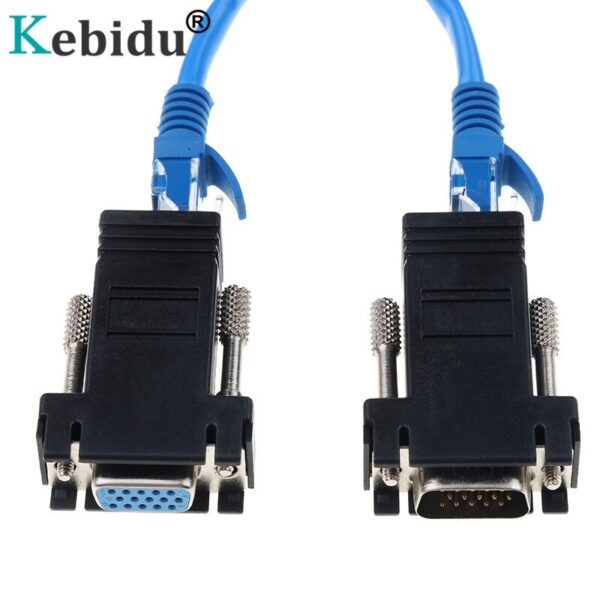 Kebidu RJ45 to VGA Extender Male to LAN CAT5e CAT6 RJ45 Network Ethernet Cable Female Adapter Computer Extra Switch Converter 4