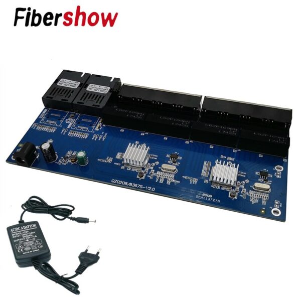 Gigabit Ethernet switch Fiber Optical Media Converter PCBA 8 RJ45 UTP and 2 SC fiber Port 10/100/1000M  Board PCB 1PCS 2