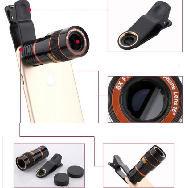 Universal 8X8 Optical Zoom Telescope Camera Lens Clip Mobile Phone Binoculars Telescope For iPhone6 Samsung HTC Huawei Xiaomi 6