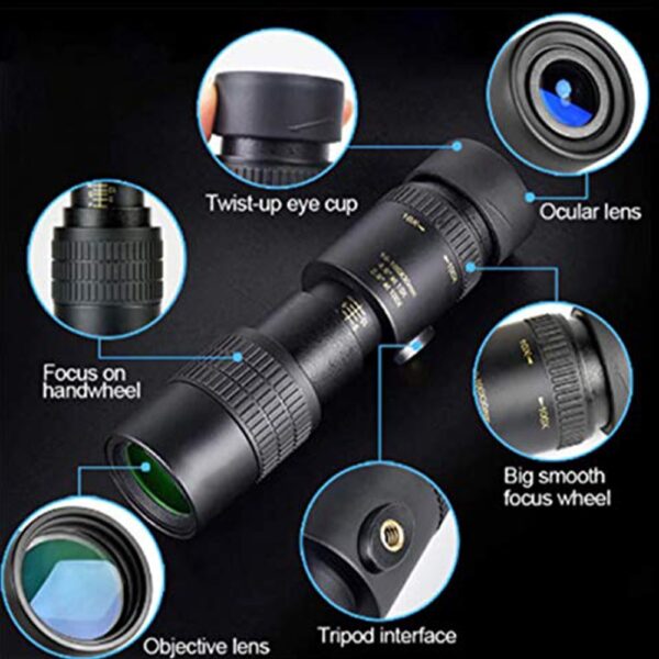 4K 10-300X40mm Super Telephoto Zoom Monocular Telescope with BAK4 Prism Lens for Beach Travel Outdoor Activities Sports 4