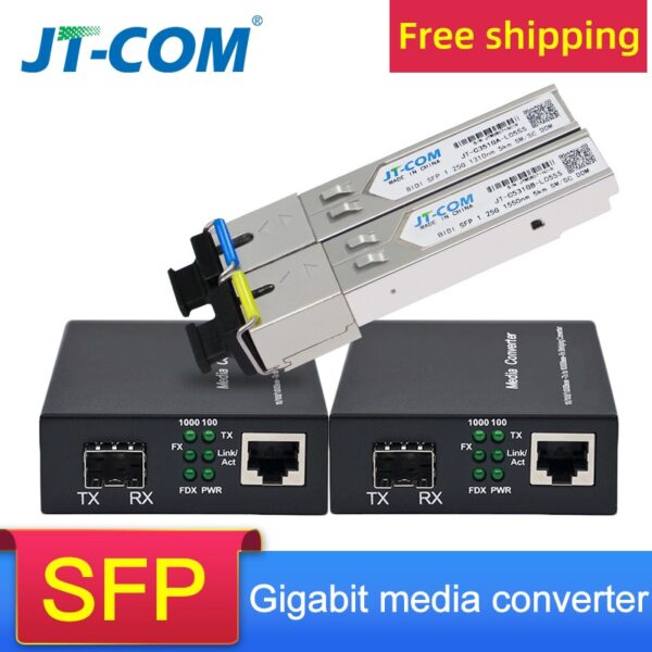 Gigabit Media Converter SFP Transceiver Module 5KM 1000Mbps Fast Ethernet RJ45 to Fiber Optic switch 2 port SC Single Mode 1