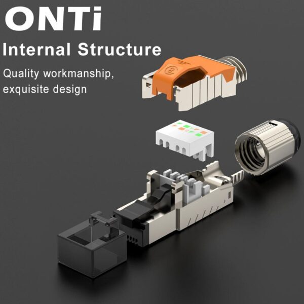 ONTi Cat6A Cat7 Cat8 Industrial Ethernet Connector RJ45 Shielded Field Plug Tool Free Easy Metal Die-Cast Termination Conector 3