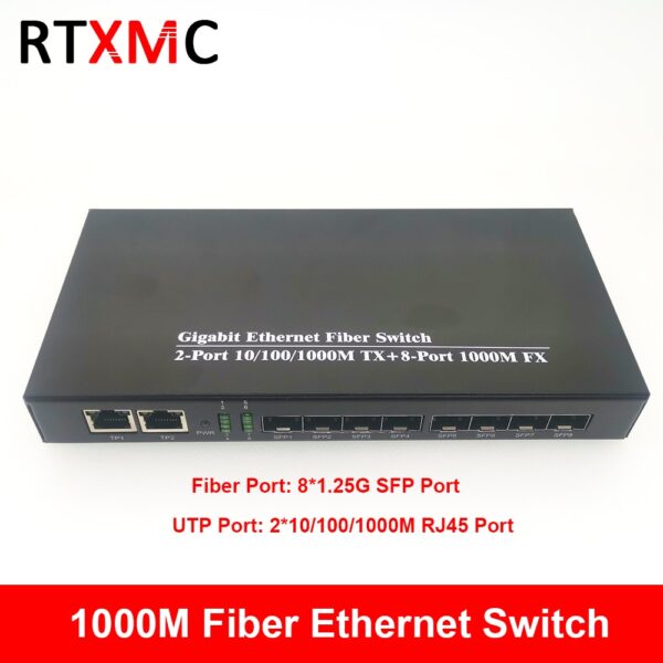 8SFP&2UTP Gigabit Ethernet switch Ethernet Fiber Optical Media Converter 8*SFP and 2*RJ45 Port 10/100/1000M & 8*Port 1.25G SFP 1