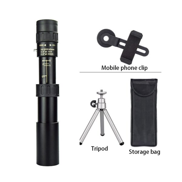 4K10-300X40mm Super Zoom Monocular Telescope Binoculars BAK4-Prism Body Steel Take Photo 4K Video Low Light Night Vision Camping 6