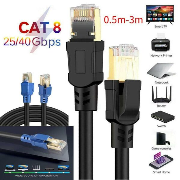 0.5M-2M Cable Cat8 Lan Cable UTP RJ 45 Network for Modem Router Ethernet 2000Mhz For USB HUB Xbox For PC Laptop MacBook Pro 2019 1