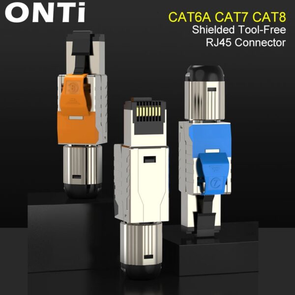 ONTi Cat6A Cat7 Cat8 Industrial Ethernet Connector RJ45 Shielded Field Plug Tool Free Easy Metal Die-Cast Termination Conector 1