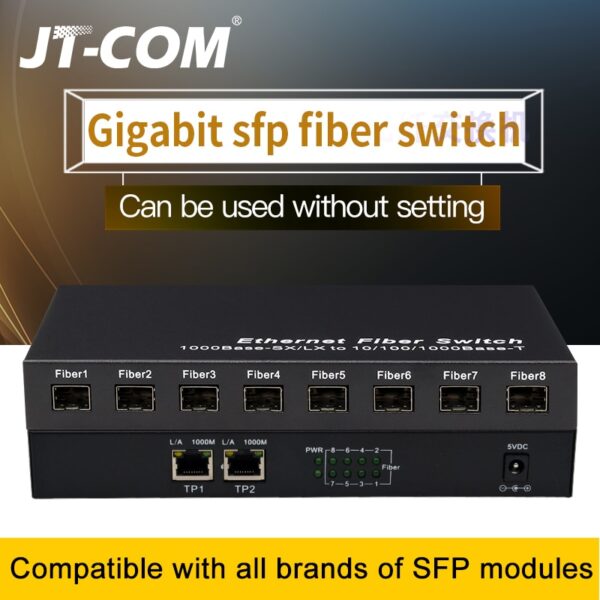 Gigabit Network SFP Fiber Switch 1000Mbps SFP Media Converter 8 SFP Fiber Port and 2 RJ45 Port 8G2E Fiber Ethernet Switch 1