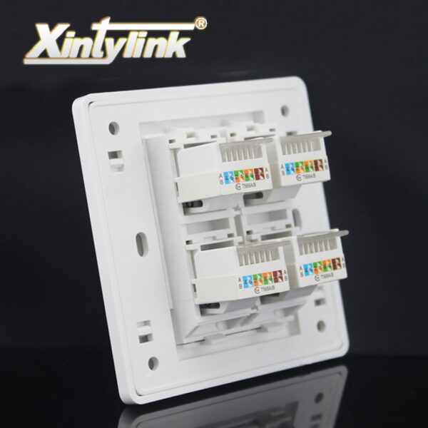 xintylink rj45 Socket jack modular 4 Port cat5e cat6 Keystone white pc Wall Face plate Faceplate toolless wall socket panel 86mm 1