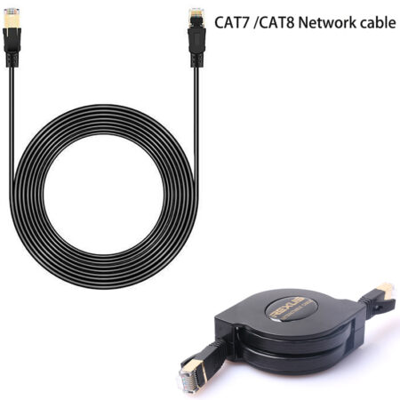 Portable Notebook RJ45 Pure Copper Network Cable 1.5m 10G ​​CAT7/2000Mhz High Speed CAT8 5m/10m Retractable Ethernet Cable 1