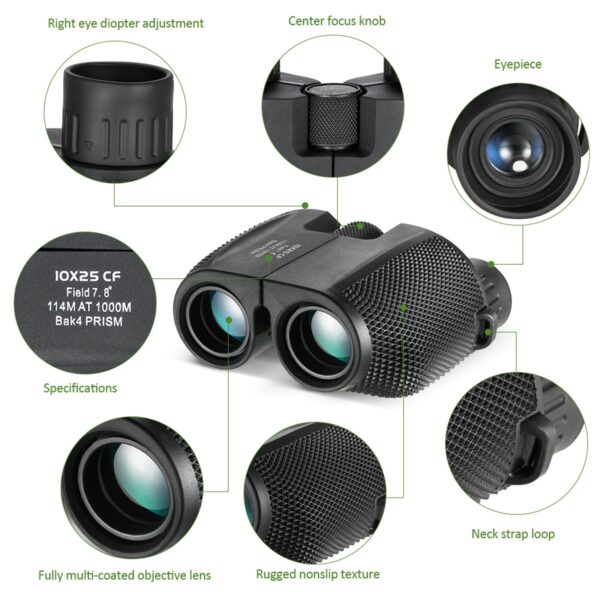 Professional Binoculars 10x25 BAK4 Prism High Powered Binocular Portable Hunting Telescope Scope  monocular luneta 5