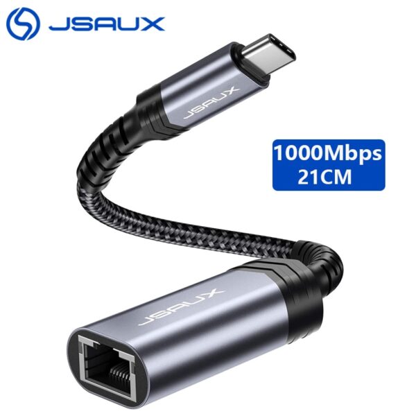 Jsaux USB C to Ethernet Adapter USB-C to RJ45 Lan Adapter for MacBook Pro 2020 Samsung Dell XPS Type C Network Card USB Ethernet 1