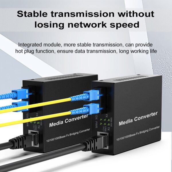 Gigabit Ethernet Fiber Media Converter with a Built-in 1Gb Multimode SC Transceiver, 10/100/1000M RJ45 to 1000Base-LX, up to 2km 3
