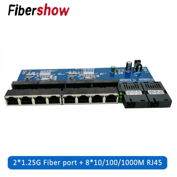 Gigabit Ethernet switch Fiber Optical Media Converter PCBA 8 RJ45 UTP and 2 SC fiber Port 10/100/1000M  Board PCB 1PCS 3