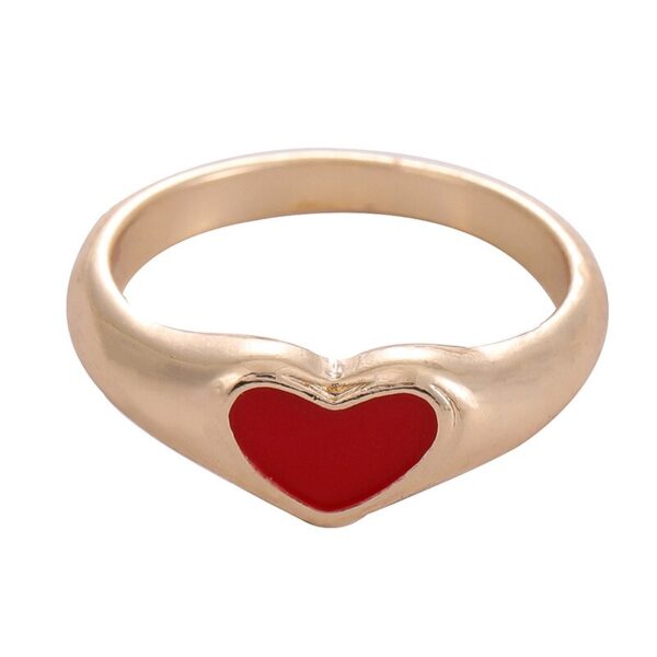 Romantic Simple Red Black Heart-shaped Metal Ring Fashion Cute Wedding Gold Color Ring For Women Punk Party Jewelry Gift 2