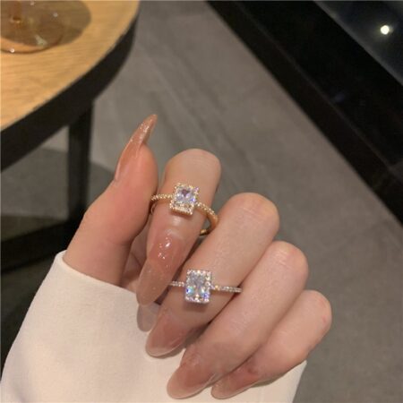 MENGJIQIAO Korean Delicate Square Cubic Zircon Rings For Women Girls Micro Paved Open Adjustable Ring Fashion Jewelry Gifts 1